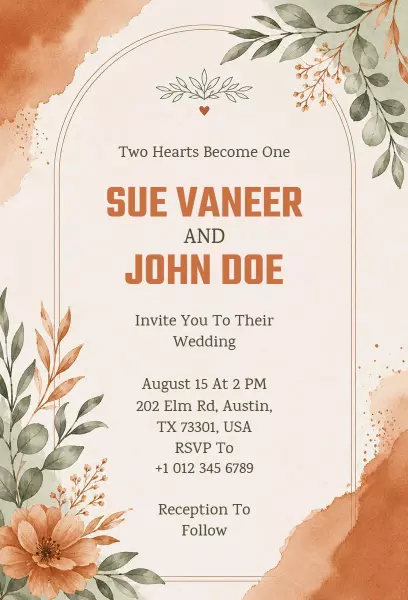 Charming Floral Rustic Wedding Celebration Invitation Template