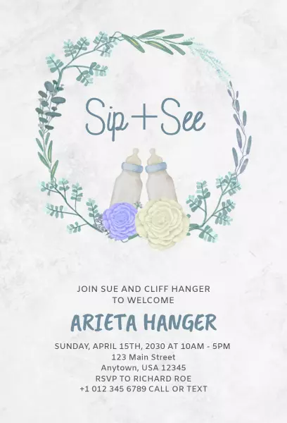 Charming Floral Sip & See Baby Celebration Invitation Template