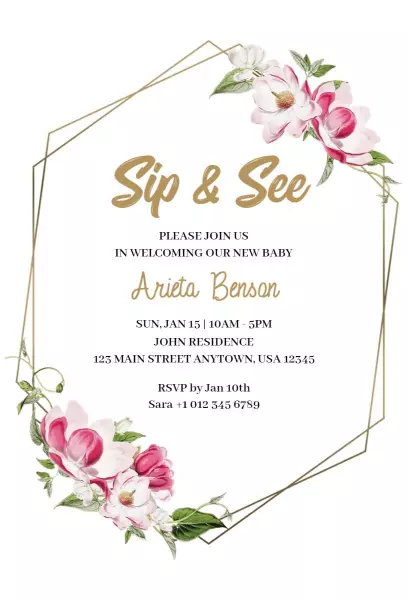 Charming Floral Sip & See Baby Welcome Celebration Invitation Template