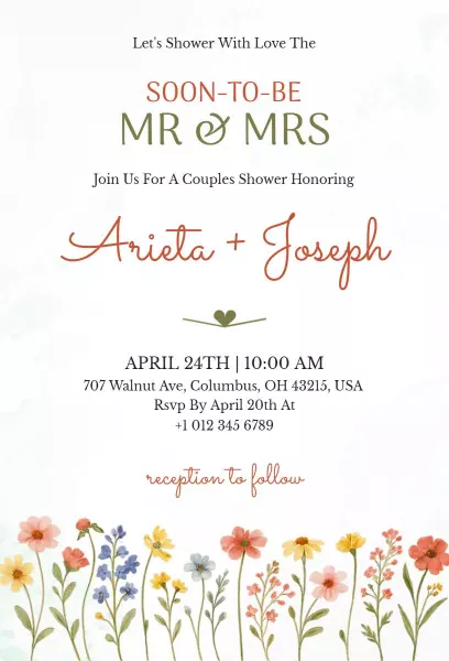 Charming Floral Soon-To-Be Mr and Mrs Couples Shower Invitation Template