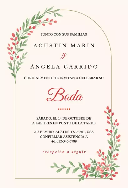 Charming Floral Spanish Wedding Celebration Invitation Template