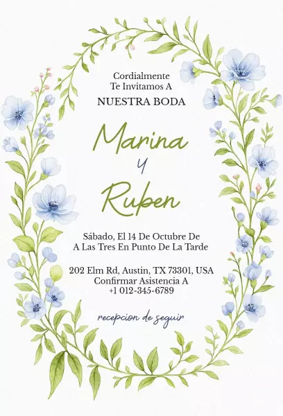 Charming Floral Spanish Wedding Ceremony Invitation Template