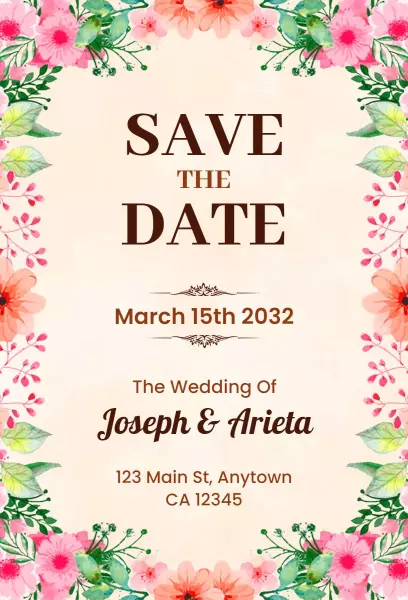 Charming Floral Spring Save The Date Wedding Invitation Template