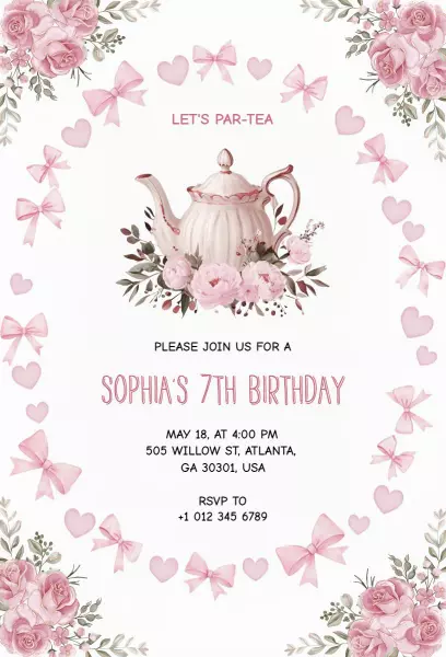Charming Floral Tea Party Birthday Celebration Invitation Template