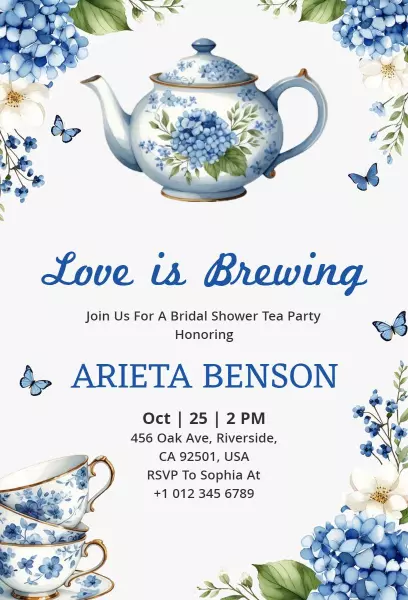 Charming Floral Tea Party Bridal Shower Invitation Template