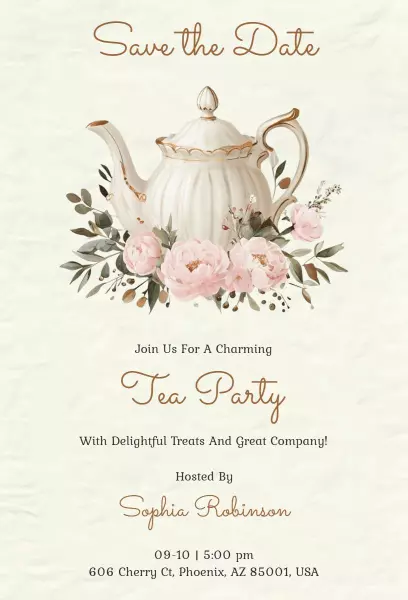 Charming Floral Tea Party Gathering Celebration Invitation Template
