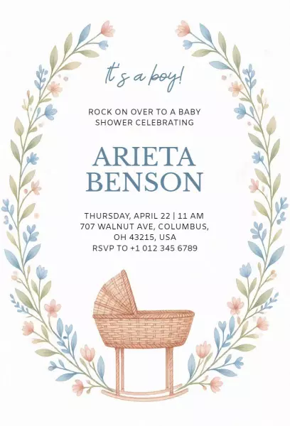 Charming Floral Theme Baby Shower Celebration Invitation Template