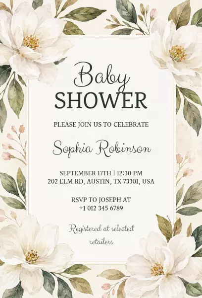 Charming Floral Theme Elegant Baby Shower Invitation Template