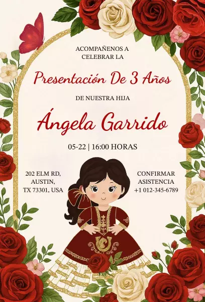 Charming Floral Three Years Birthday Celebration Invitation Template