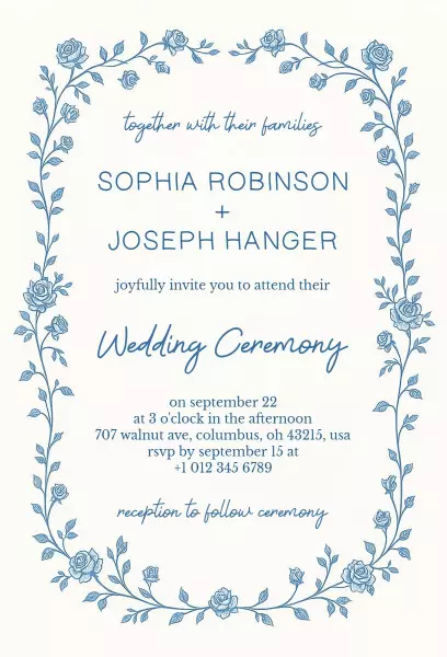 Charming Floral Vintage Wedding Ceremony Invitation Template