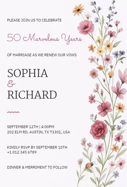 Charming Floral Vow Renewal Celebration Invitation Template