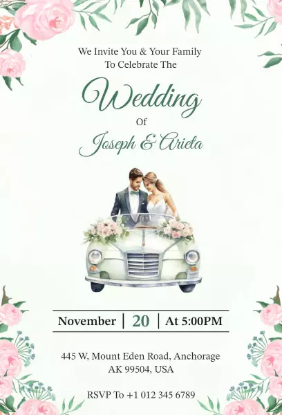 Charming Floral Wedding Celebration Invitation Template