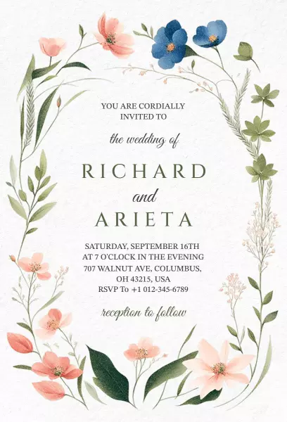 Charming Floral Wedding Celebration Love Story Invitation Template