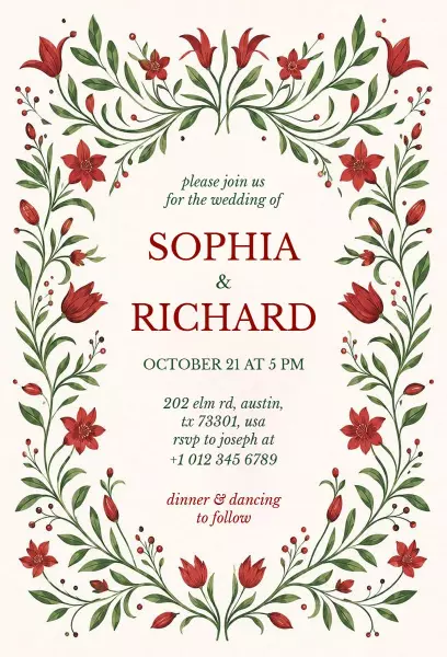 Charming Floral Wedding Ceremony Celebration Invitation Template