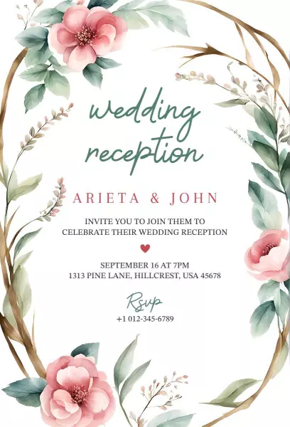 Charming Floral Wedding Reception Celebration Invitation Template
