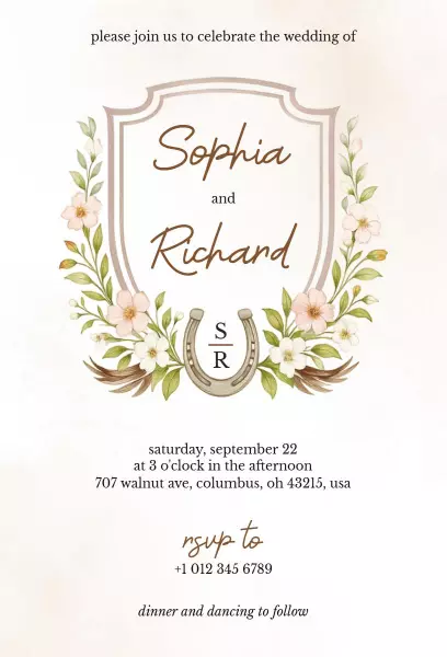 Charming Floral Western Wedding Celebration Invitation Template