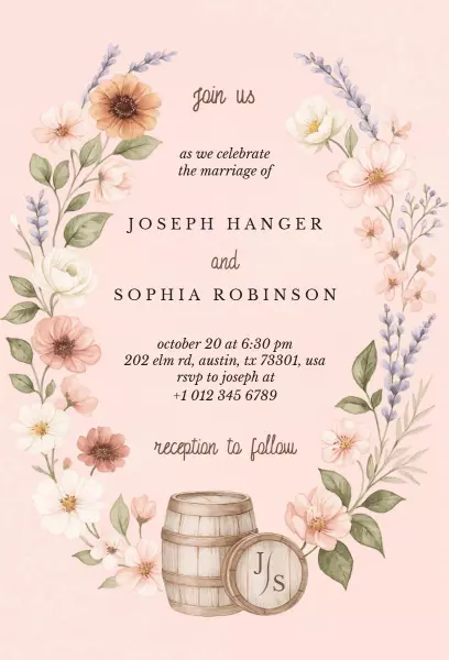 Charming Floral Western Wedding Ceremony Invitation Template