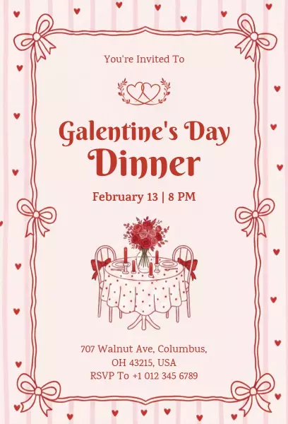 Charming Galentine's Day Dinner Celebration Invitation Template