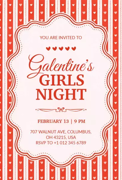 Charming Galentine's Day Girls Night Celebration Invitation Template