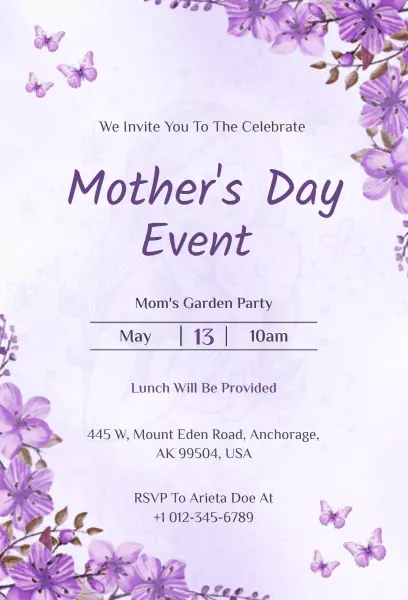 Charming Garden Party Mother's Day Celebration Invitation Template
