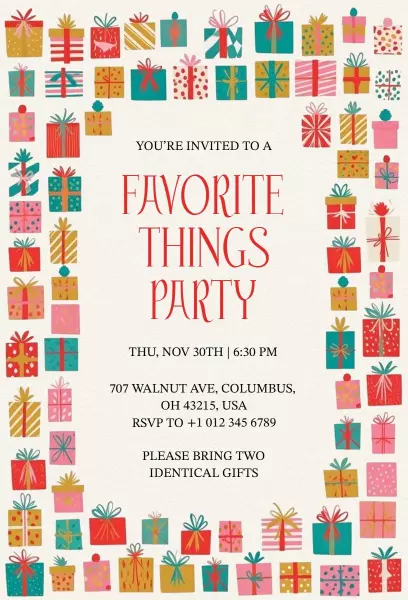 Charming Gift-Centric Favorite Things Party Invitation Template