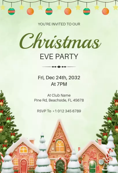 Charming Gingerbread House Christmas Eve Party Invitation Template
