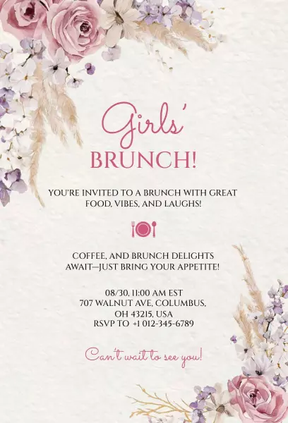 Charming Girls' Brunch Delight Celebration Invitation Template