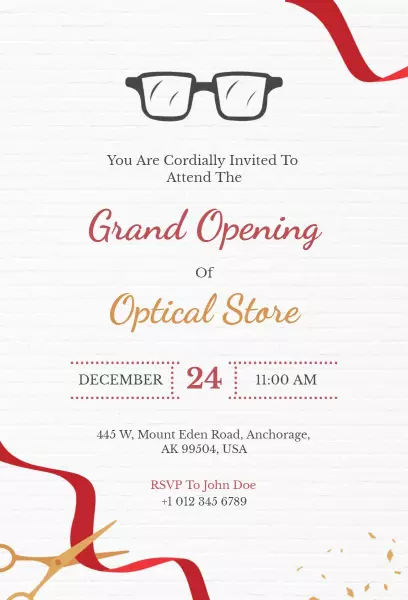 Charming Glasses Theme Grand Opening Optical Store Invitation Template
