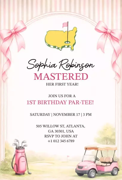 Charming Golf-Themed First Birthday Celebration Invitation Template