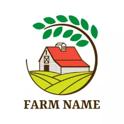 Charming Green and Brown Farmhouse Surrounded by Nature Logo Template