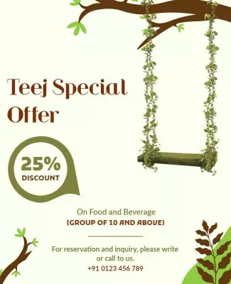 Charming Green Floral Teej Special Offer Discount Poster Template