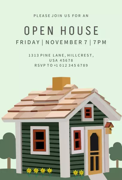 Charming Green Open House Property Tour Invitation Template