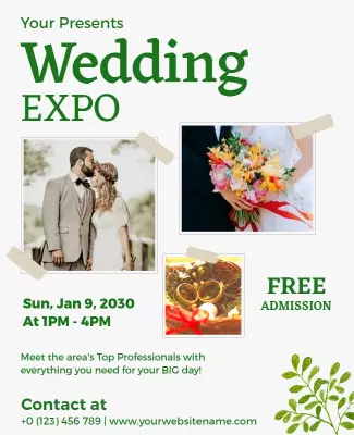 Charming Green Wedding Expo Celebration Poster Template