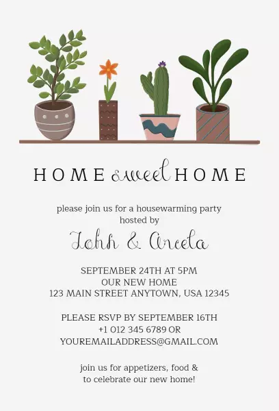 Charming Greenery Home Sweet Home Housewarming Invitation Template
