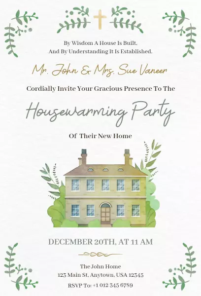 Charming Greenery Housewarming Party Celebration Invitation Template
