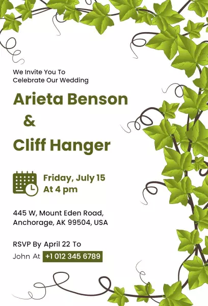 Charming Greenery Wedding Celebration Invitation Template
