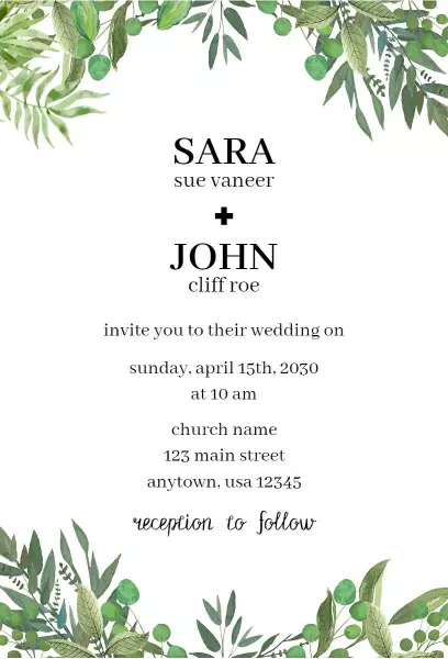Charming Greenery Wedding Ceremony Celebration Invitation Template