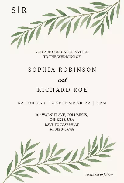 Charming Greenery Wedding Ceremony Invitation Template