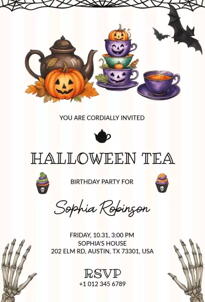 Charming Halloween Tea Birthday Celebration Invitation Template