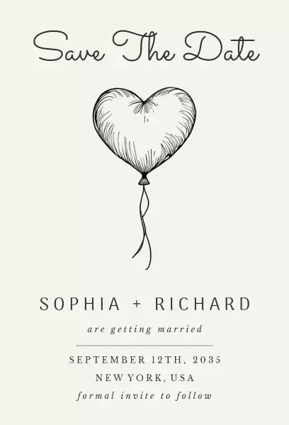 Charming Heart Balloon Save The Date Wedding Invitation Template