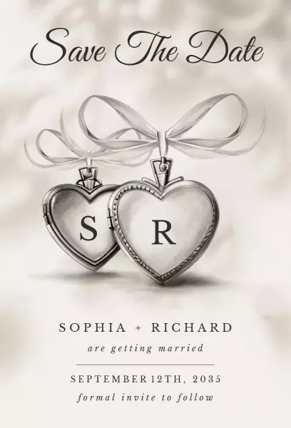 Charming Heart Pendant Save The Date Wedding Invitation Template