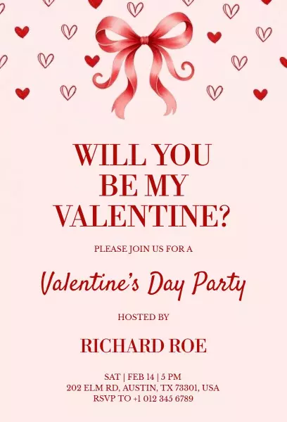 Charming Heart-Themed Romantic Valentine's Day Party Invitation Template