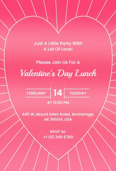 Charming Heart-Themed Valentine's Day Lunch Invitation Template