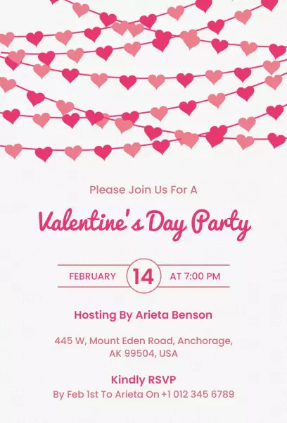 Charming Heart-Themed Valentine's Day Party Invitation Template