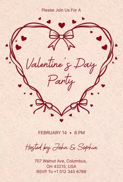 Charming Heartfelt Valentine's Day Party Invitation Template