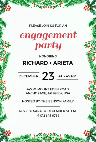 Charming Holiday Engagement Celebration Invitation Template