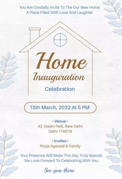Charming Home Inauguration Celebration Grand Opening Invitation Template