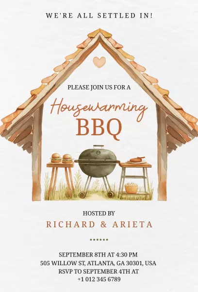 Charming Housewarming BBQ Celebration Gathering Invitation Template