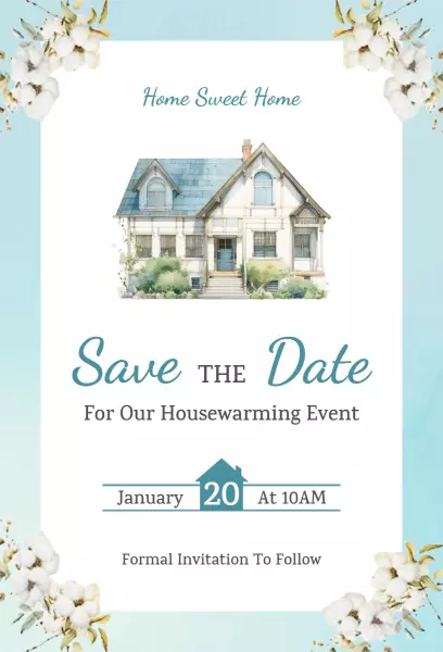 Charming Housewarming Celebration Save The Date Invitation Template