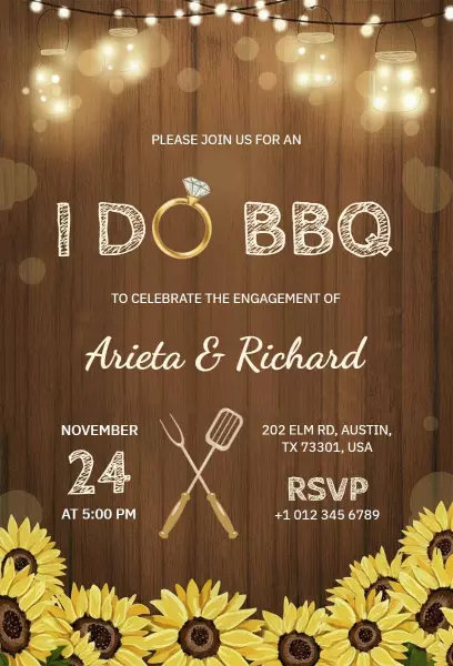 Charming I Do BBQ Engagement Celebration Invitation Template